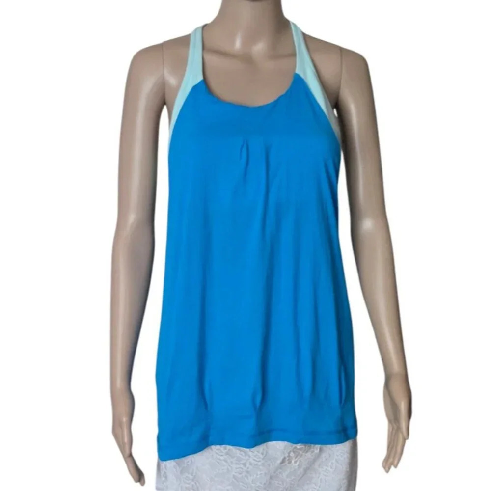 Lululemon Practice Freely Tank blue with build in bra size 10